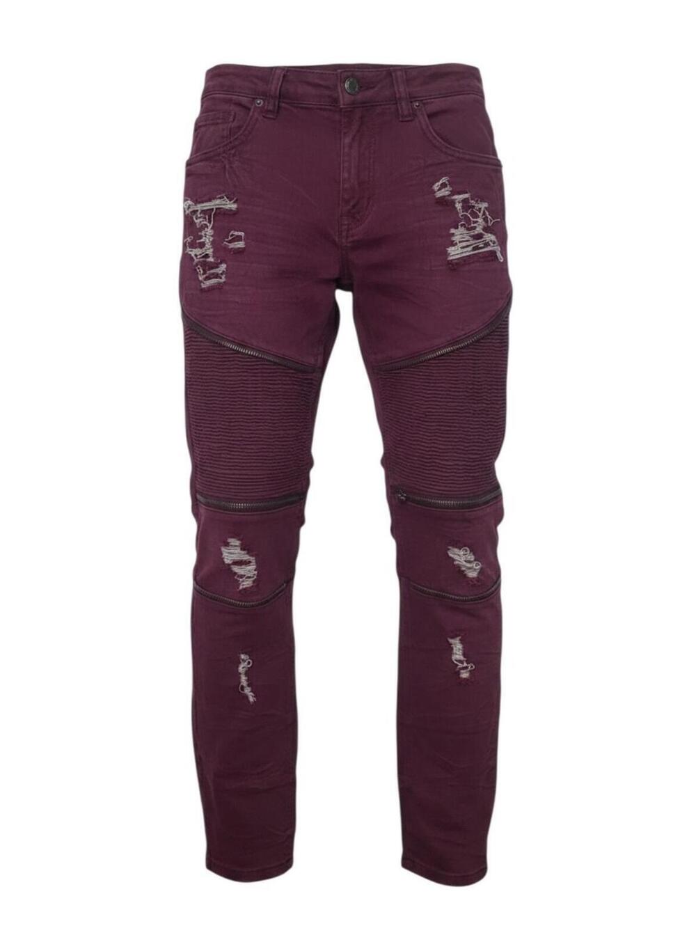 CJ Black Premium Men's Skinny Fit Distressed Jeans 30x30 Burgundy